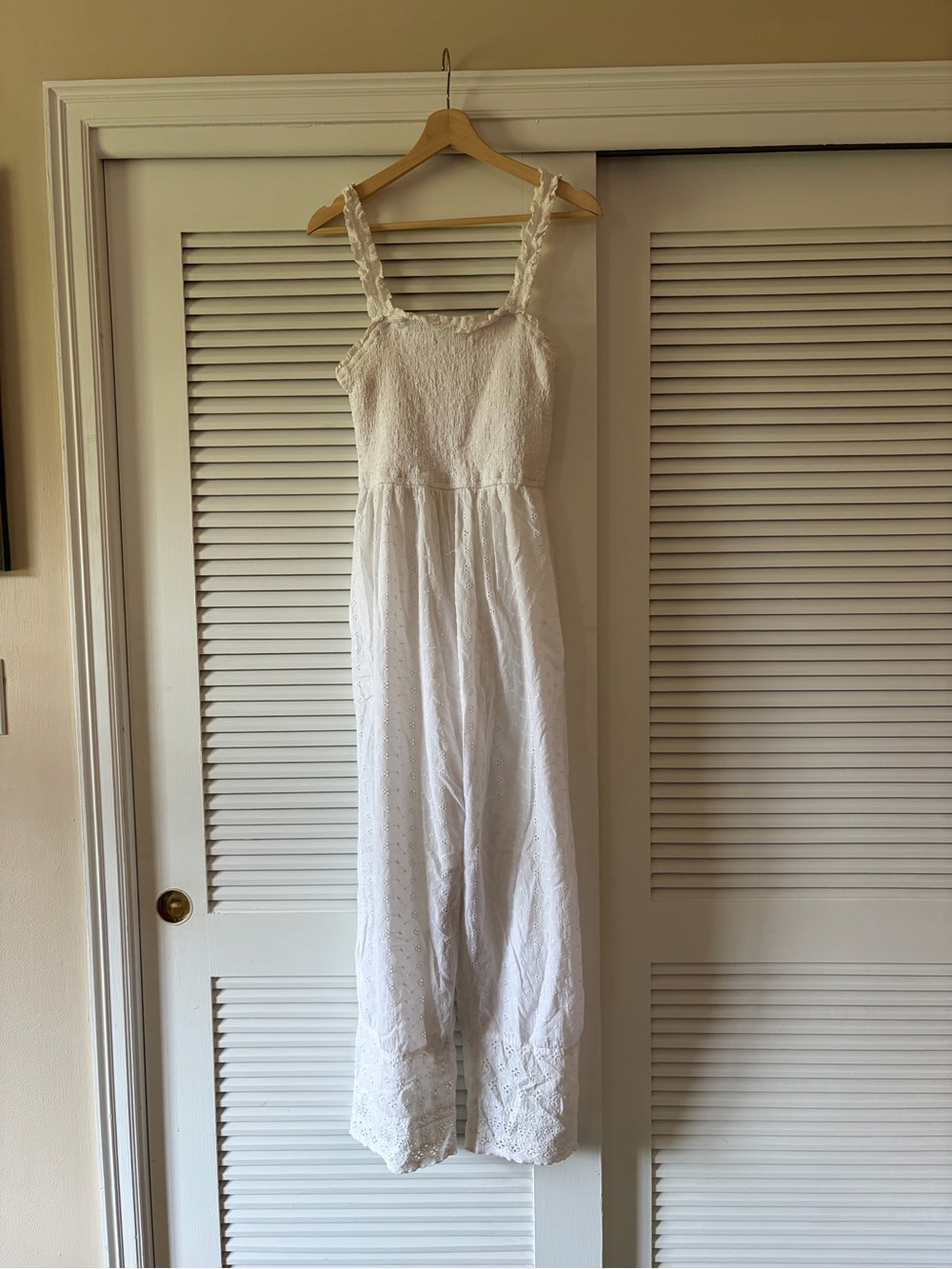 Jessica Simpson White Eyelet Maxi Jumpsuit with Braided Straps